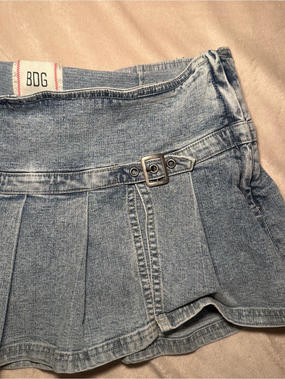 BDG Y2K Washed Blue Denim Pleated Micro Skirt with Side Buckle - Picture 3 of 6